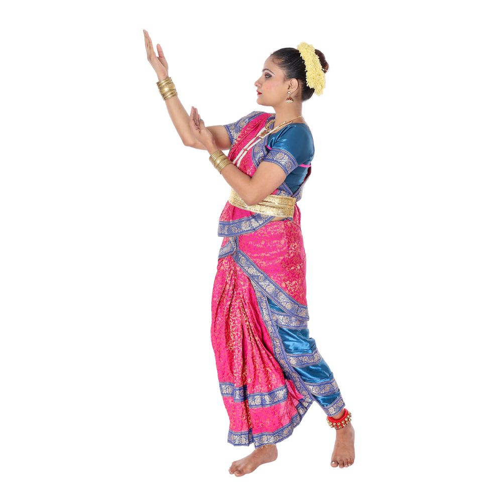 Bharatnatyam Dance Dress in Magenta & Blue
