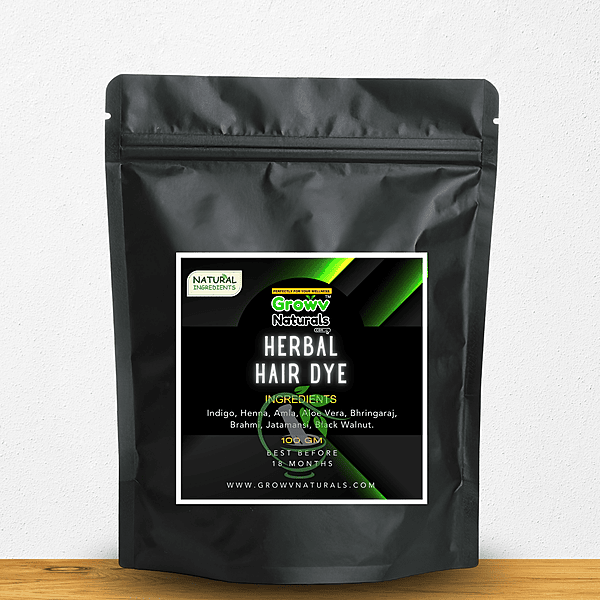 Growv Naturals Herbal Hair Dye Powder Black Color with Indigo and Henna 100 g
