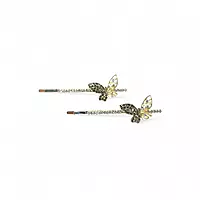 Sparkling Black Butterfly Crystal Hair Clips (Set of 2)