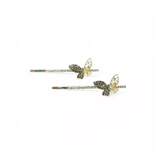 Sparkling Black Butterfly Crystal Hair Clips (Set of 2)
