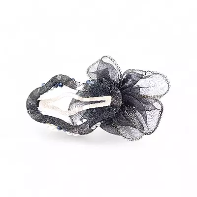 Elegant Black Floral Beaded Organza Hair Clip