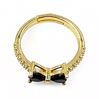 Gold-Plated Adjustable Butterfly Bow Ring - Black Zircon