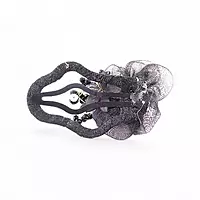 Elegant Black Floral Beaded Organza Snap Hair Clip