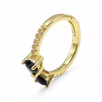 Gold-Plated Adjustable Butterfly Bow Ring - Black Zircon