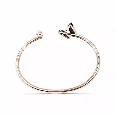 Rose Gold Butterfly Bangle & Ring Set - Black Stone