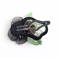 Elegant Black Floral Beaded Organza Snap Clip