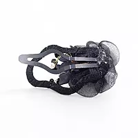 Elegant Black Floral Beaded Organza Snap Hair Clip