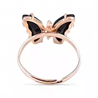 Rose Gold Butterfly Bangle & Ring Set - Black Stone