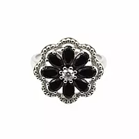 Stunning Flower Cluster Ring with Black Gemstones