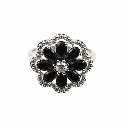 Stunning Flower Cluster Ring with Black Gemstones