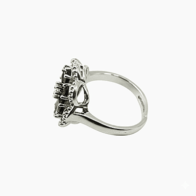 Stunning Flower Cluster Ring with Black Gemstones