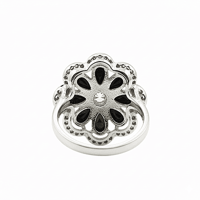 Stunning Flower Cluster Ring with Black Gemstones
