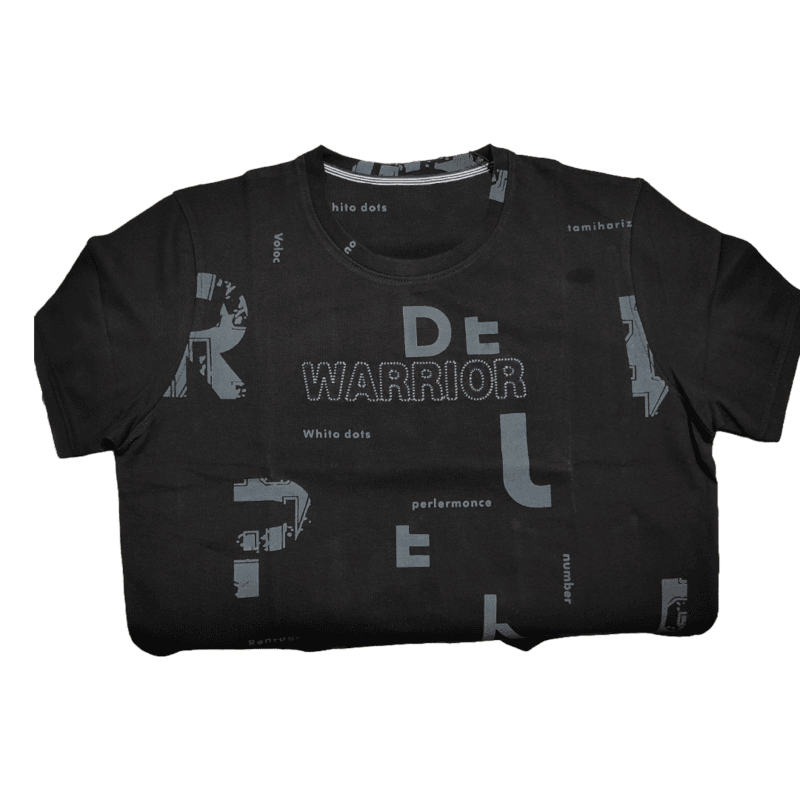 Black Printed Round Neck Tshirt