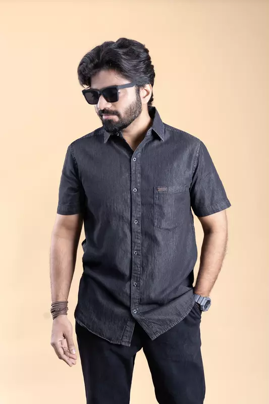 Men's Half Sleeve Chambre Shirt - Grey