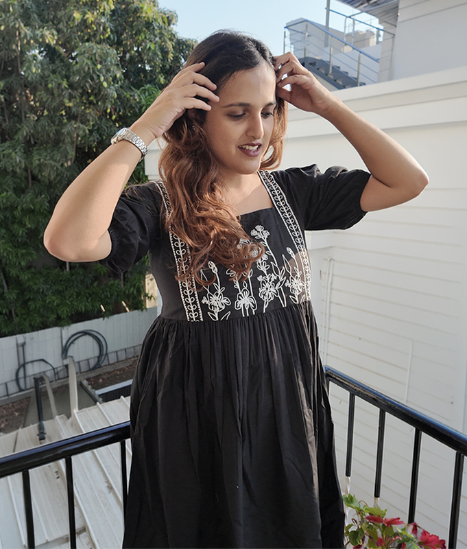 Black Embroidered Flare