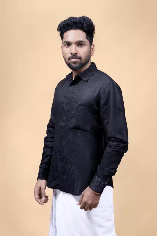 Men's Full Sleeve Embroidered Shirt - Black