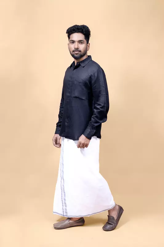 Men's Full Sleeve Embroidered Shirt - Black