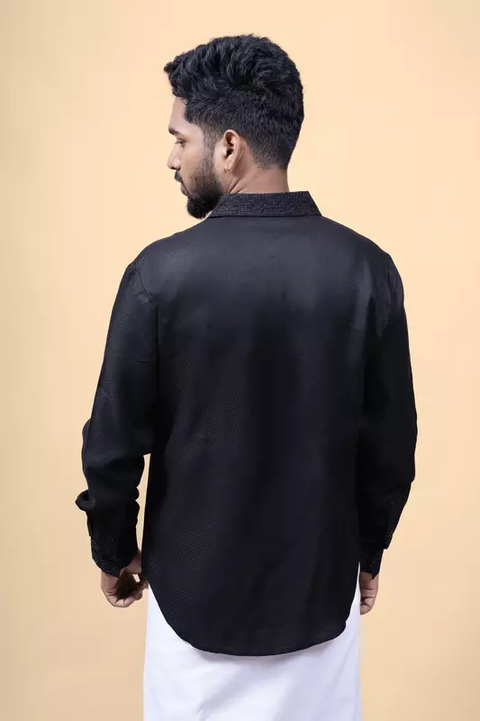 Men's Full Sleeve Embroidered Shirt - Black