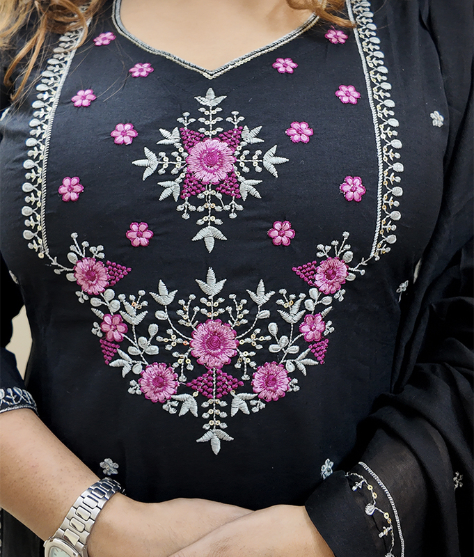 Black Floral Thread Set
