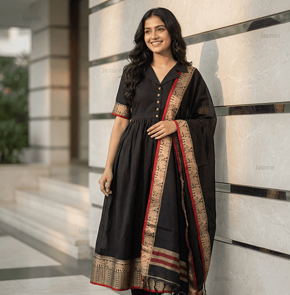 Vasanthi - వసంతి ( Narayanpet Dress material in Black Colour )