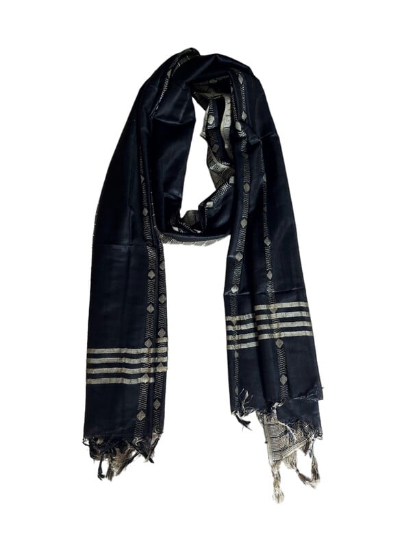 Black Cotton Silk Dupatta with Temple Border