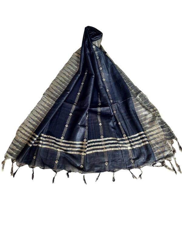 Black Cotton Silk Dupatta with Temple Border