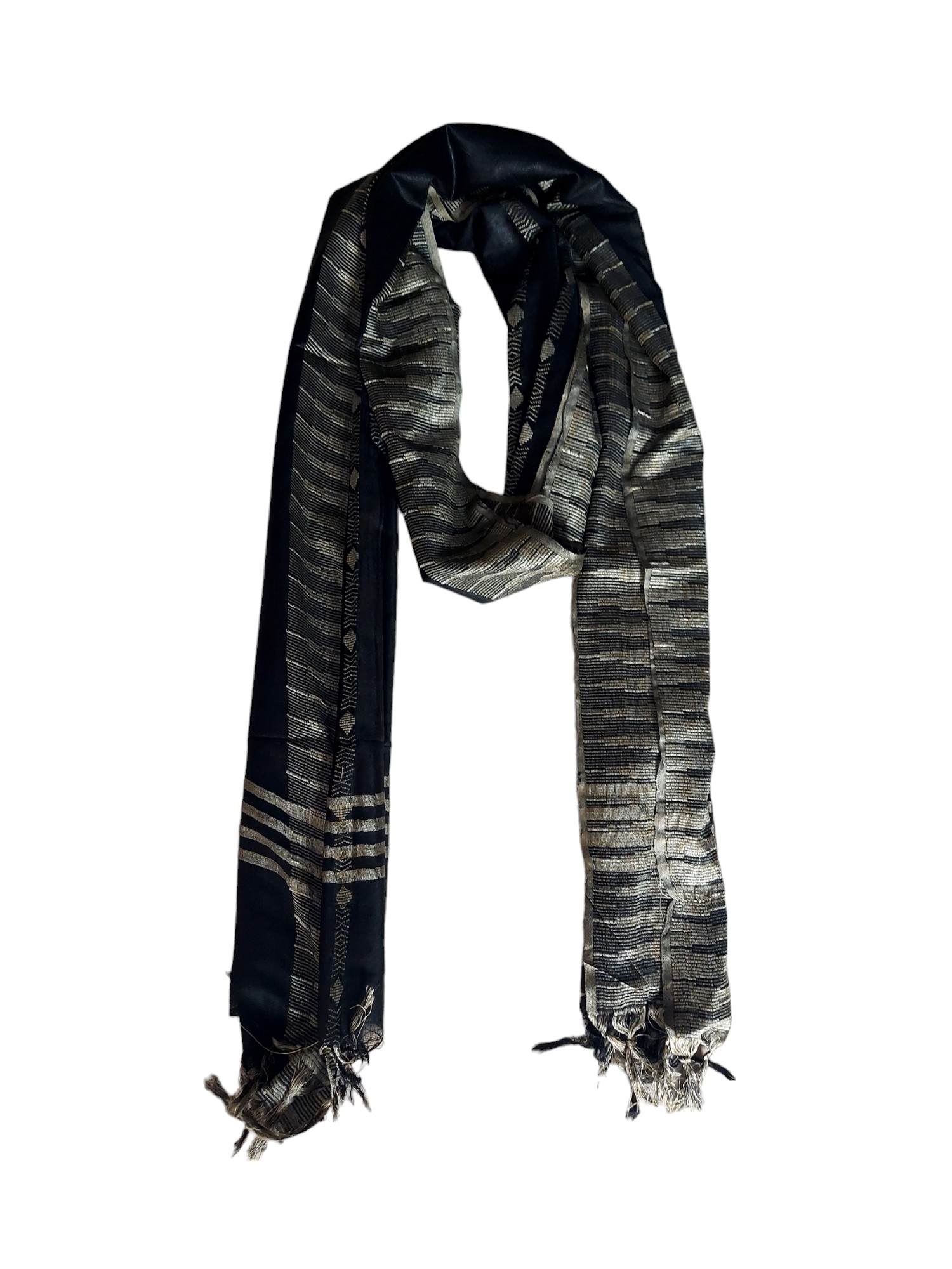 Black Cotton Silk Dupatta with Temple Border