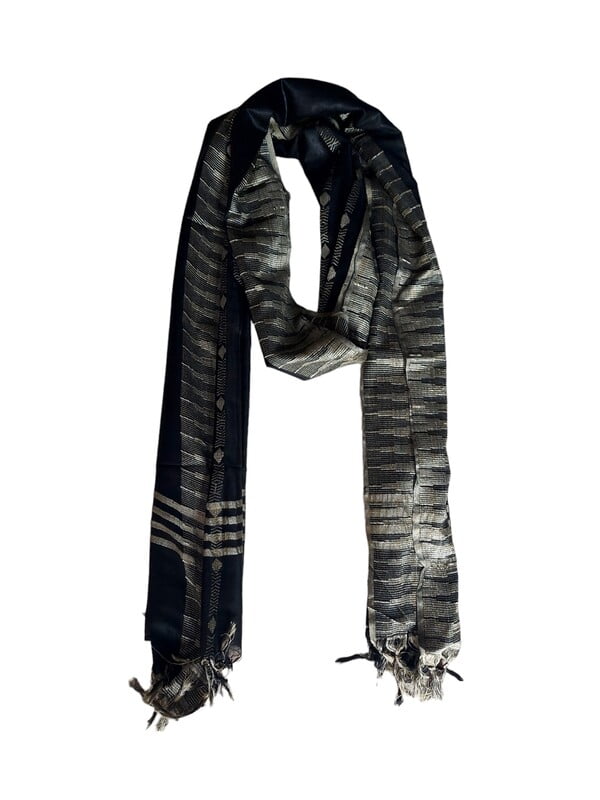 Black Cotton Silk Dupatta with Temple Border