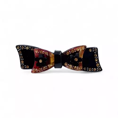 Elegant Black and Amber Bow Crystal Hair Barrette Clip