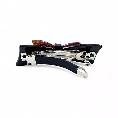 Elegant Black and Amber Bow Crystal Hair Barrette Clip