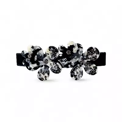 Elegant Black & White Floral Hair Barrette Clip