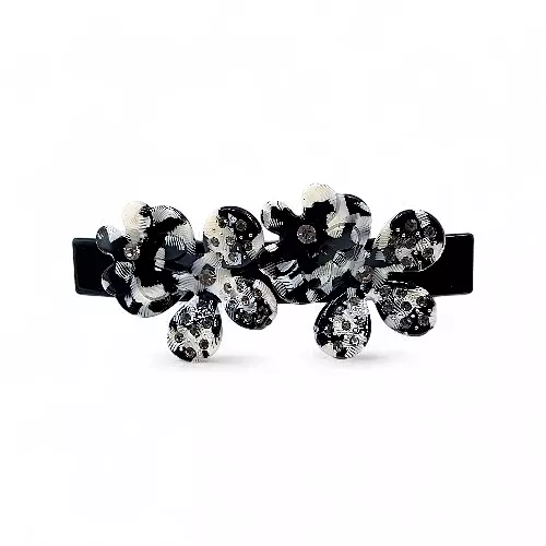 Elegant Black & White Floral Hair Barrette Clip