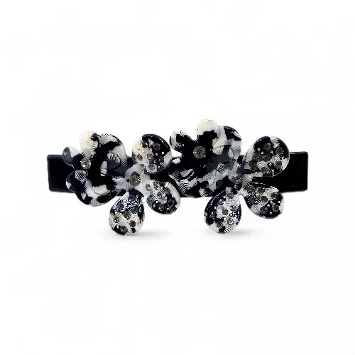 Elegant Black & White Floral Hair Barrette Clip