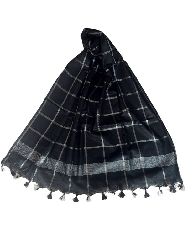 Black Cotton Silk Silver Zari Dupatta