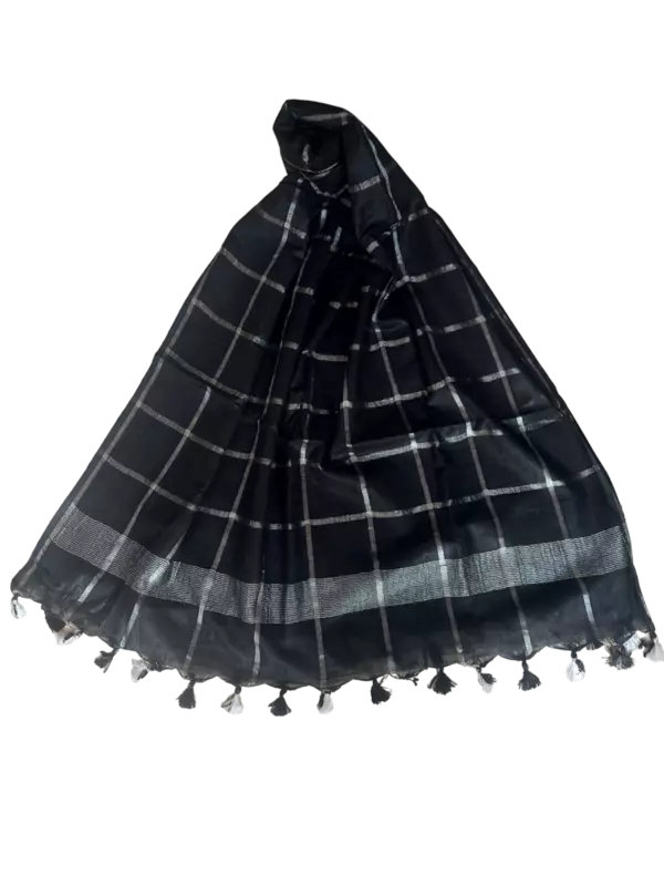 Black Cotton Silk Silver Zari Dupatta