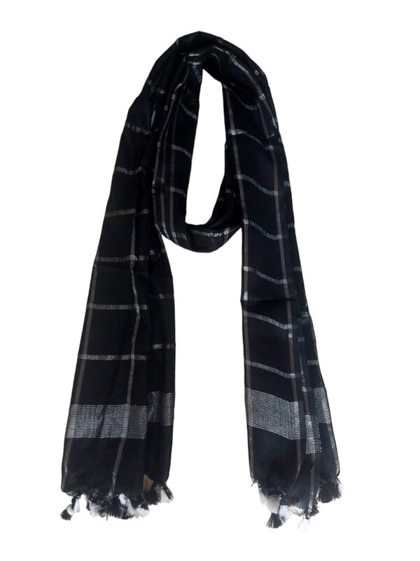 Black Cotton Silk Silver Zari Dupatta