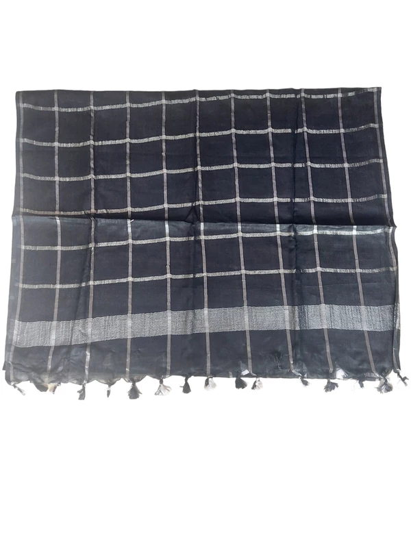 Black Cotton Silk Silver Zari Dupatta