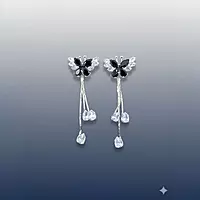 Black Butterfly Drop Earrings | Cubic Zirconia Dangle Earrings