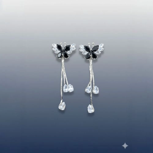 Black Butterfly Drop Earrings | Cubic Zirconia Dangle Earrings