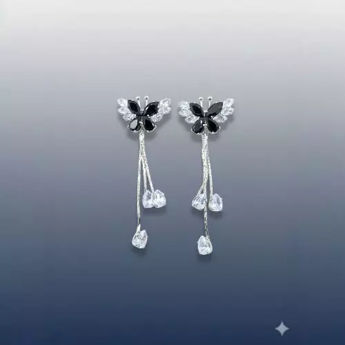 Black Butterfly Drop Earrings | Cubic Zirconia Dangle Earrings