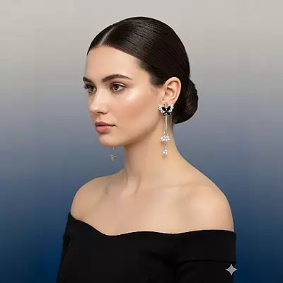 Black Butterfly Drop Earrings | Cubic Zirconia Dangle Earrings