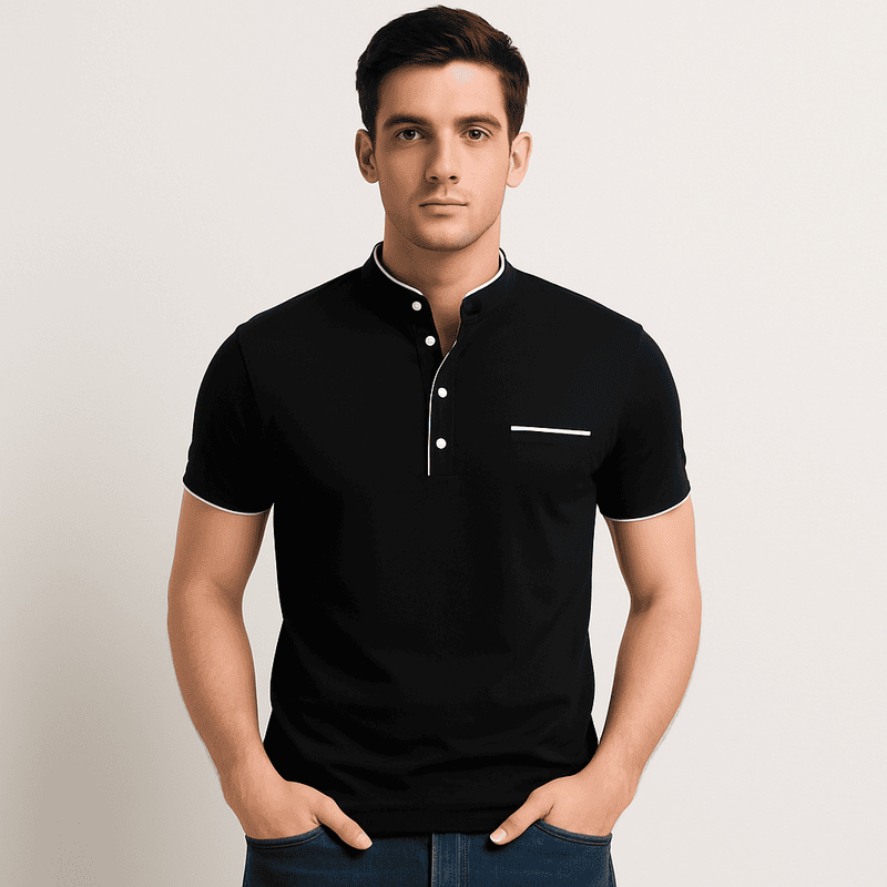 Stylish and Handsome Mandarin Collar Half Sleeve T Shirt for men Combo (Pack of 2) - (Black::Grey)