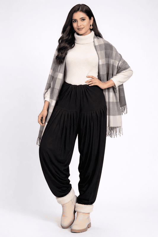 GulGuli Women's Woolen Patiala Salwar Combo Pack of 2 (Black and Beige) - Free Size