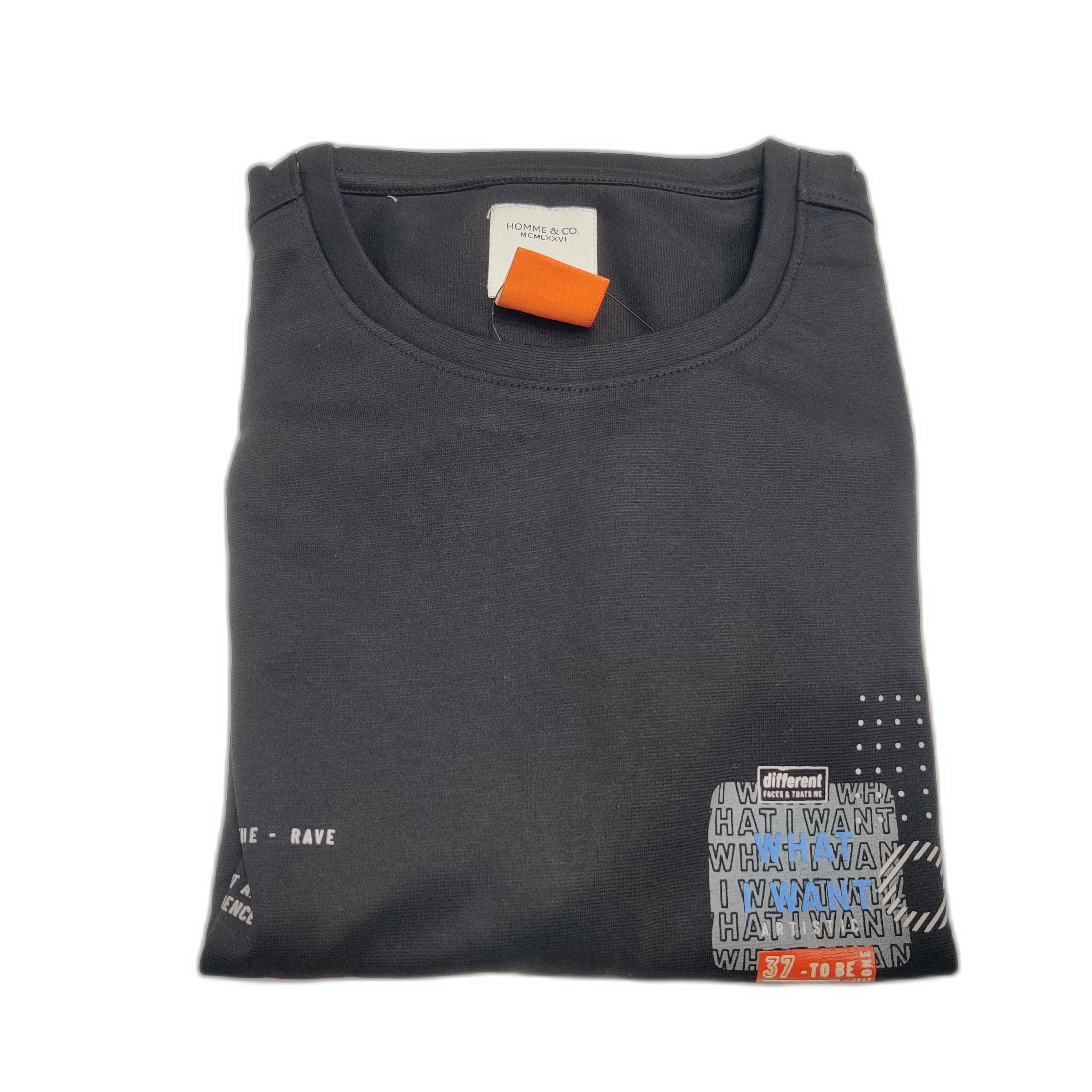 Black Printed Round Neck Tshirt