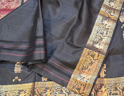 Black Figure Motif meena work pure katan silk Swarnachari saree