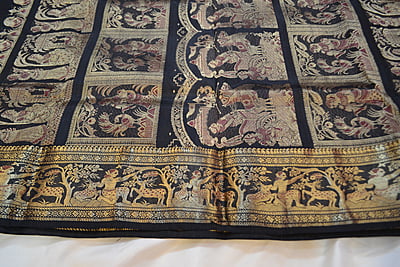Black Figure Motif meena work pure katan silk Swarnachari saree