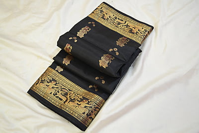 Black Figure Motif meena work pure katan silk Swarnachari saree