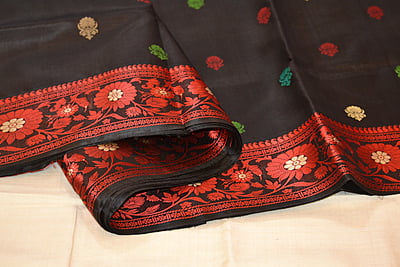 Black Semi Revival katan silk baluchari saree