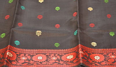 Black Semi Revival katan silk baluchari saree