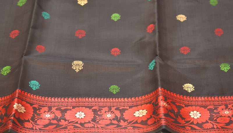 Black Semi Revival katan silk baluchari saree